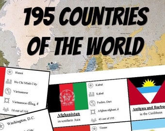 Learn the Countries: Print Flash Cards to Study and Memorize Capitals, Flags, Currency, Population Rank, etc. | PDF Download, Color or BW