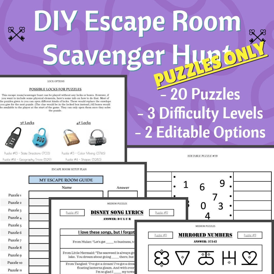 DIY Escape Room Puzzles: No Locks Required | 30+ Puzzles and 3 Difficulty Levels to Choose From | Instant Print PDF