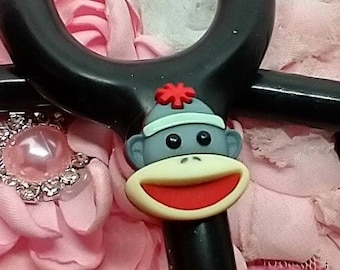 Stethoscope charm-Add some fun! to your Stethoscope, Sock Monkey Stethoscope  tag CUTE Kid Friendly cartoon  Pediatric