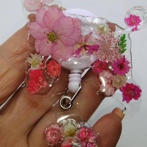 dog keychain or badge reel PINK Poodle & Paw badge reel with Real dried flowers  Badge reel or car vent charm -Nurse- Pediatric-Doctor