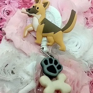 Vet Tech Badge reel  Holder,  German Shephard Dog -Badge Reel-Alligator clip-Nurse Badge, Nurse Badge retractable