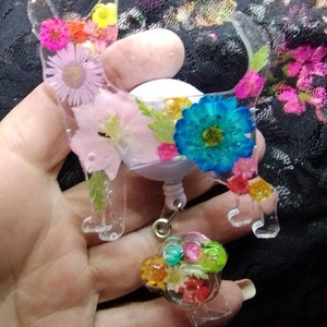 dog keychain or badge reel Retractable Badge reel Chihuahua & Paw badge dried flowers  Badge reel or car vent charm -Nurse- Pediatric-Doctor