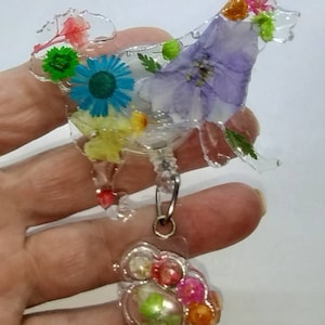 dog keychain or badge reel  Huskey  badge reel with Real dried flowers  Badge reel or car vent charm -Nurse- Pediatric-Doctor