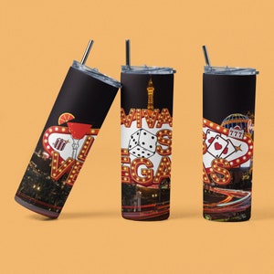 Diseño de vaso Viva Las Vegas / Casino / Máquina tragamonedas / Dados / Envoltorio de vaso delgado / 15oz, 20oz, 30oz / Diseño de taza / PNG / Descarga digital