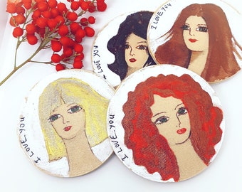 Handmade Portrait Coaster Set - One of a kind face drawing coaster set