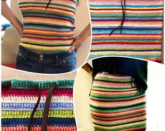 Colorful Crochet bustier skirt - wearable as both bustier and skirt - cool multicolor top - cool multicolor mini skirt