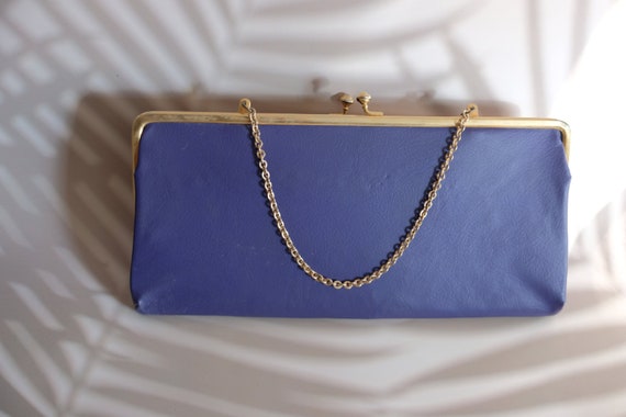 Vintage Blue Handbag Purse Clutch - image 1