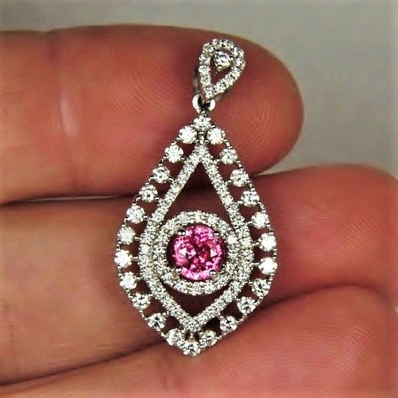 Hot Pink Mahenge Spinel 18kt Diamond Pendant - image 1