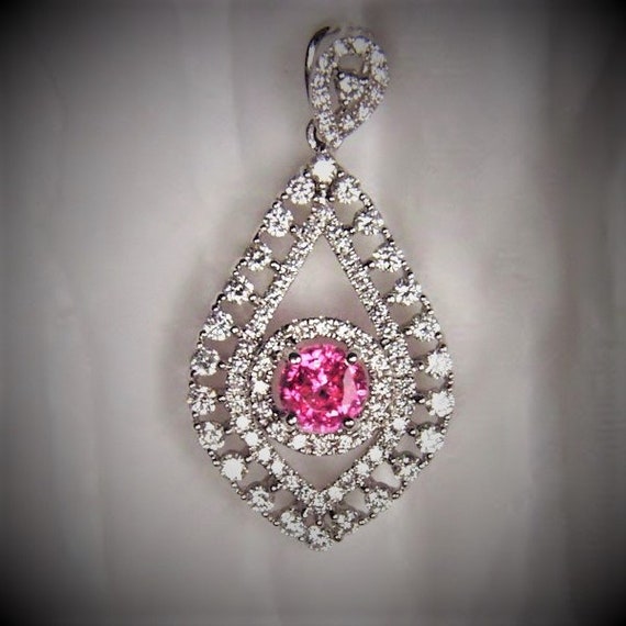 Hot Pink Mahenge Spinel 18kt Diamond Pendant - image 2