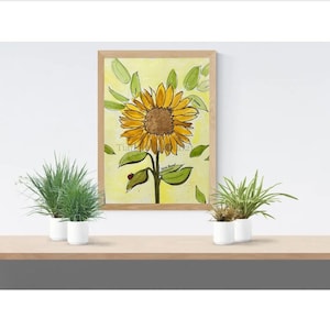 Sunflower print, sunflower wall art, watercolor sunflower art, sunflower gift, sunflower wall decor, floral art print