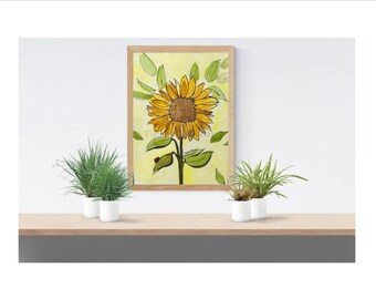 Sunflower print, sunflower wall art, watercolor sunflower art, sunflower gift, sunflower wall decor, floral art print