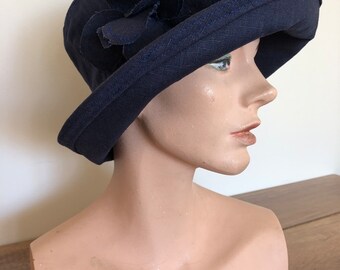 100 percent navy  linen wide brim sun hat