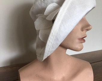 100 percent white linen wide brim sun hat