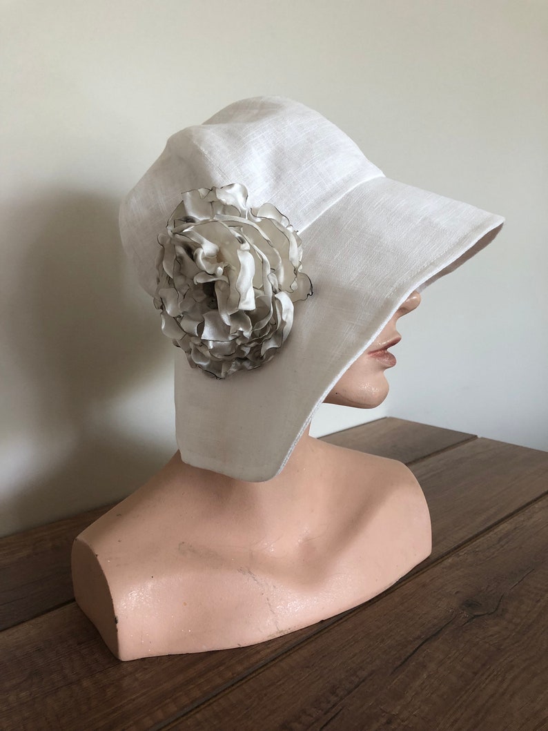 100 percent fine white linen angular brim occasion hat image 1