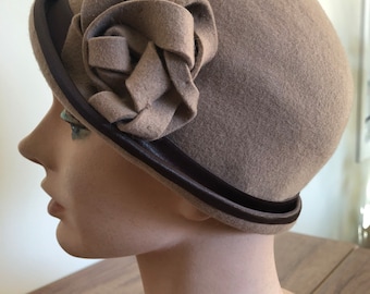 100 percent brown wool felt hand blocked, sculpted pillbox hat