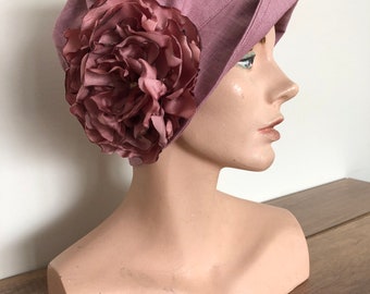 1920’s inspired vintage-look, 100 percent dusty rose linen cloche hat