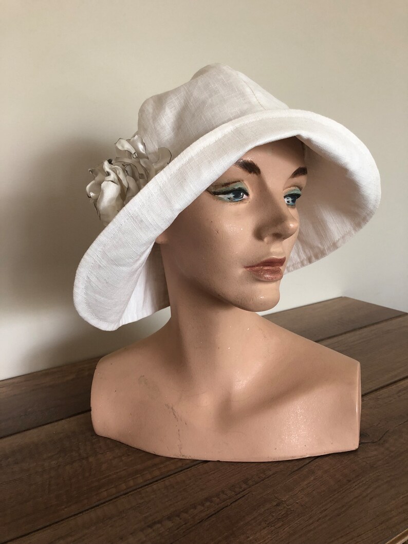 100 percent fine white linen angular brim occasion hat image 5