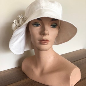 100 percent fine white linen angular brim occasion hat image 2