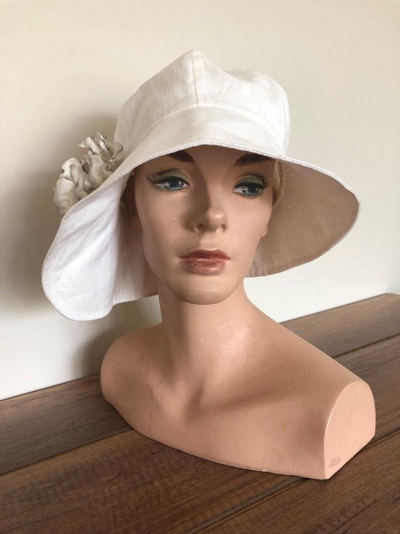 100 percent fine white linen angular brim occasion hat image 2