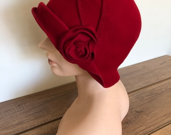 100 percent rich wool felt sculpted blocked hat in cherry red