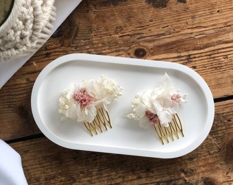 Haarkamm mit Trockenblumen weiß-rosa l Haarschmuck Hortensie  l Kopfschmuck Brautfrisur