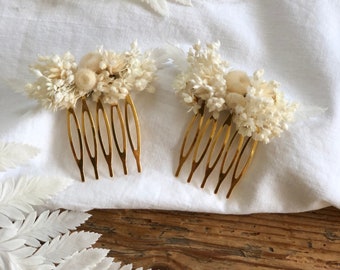 Haarkamm mit Trockenblumen creme- weiß l Haarschmuck schlicht  l Kopfschmuck Brautfrisur l Boho Hochzeit