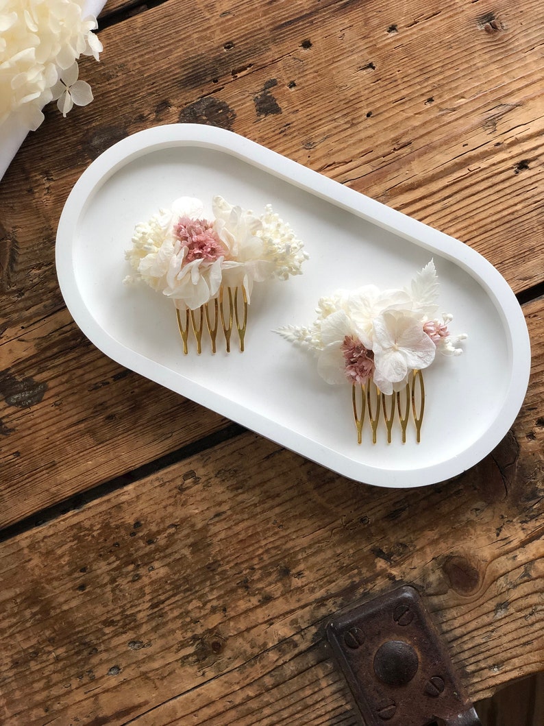 Haarkamm mit Trockenblumen weiß-rosa l Haarschmuck Hortensie l Kopfschmuck Brautfrisur immagine 2