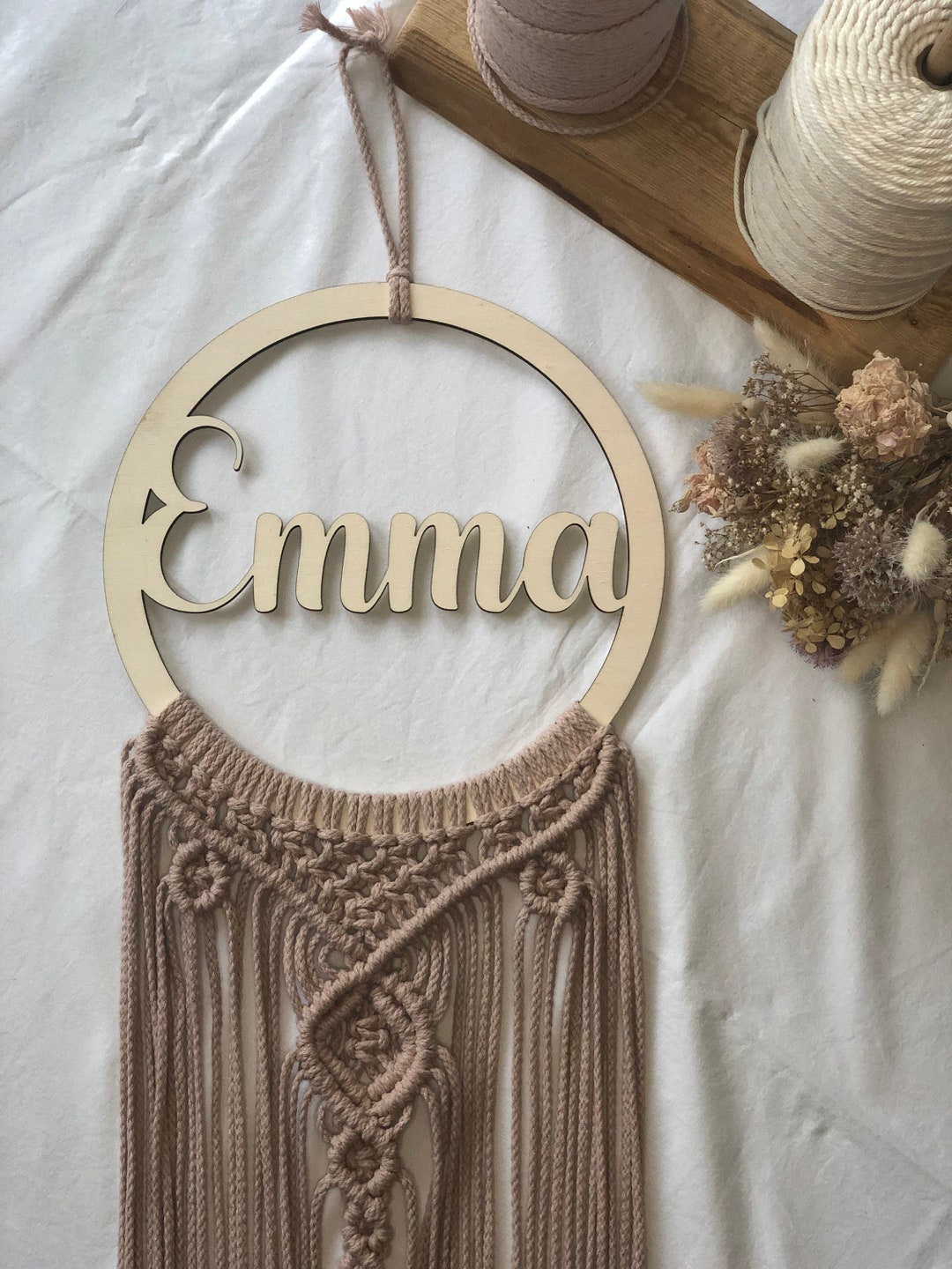 Dream Catcher Wooden Ring With Name / Wooden Ring / Macrame Etsy