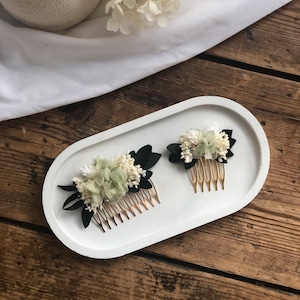 Haarkamm mit Trockenblumen creme-grün l Haarschmuck Hortensie Eukalyptus l Kopfschmuck Brautfrisur l Haarkamm Braut l Haarkamm Kommunion