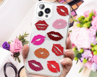 Lips Case for iPhone 15 14 13 12 11 Pro Max mini XS XR X 8 Plus 7 6s SE Lipstick Cute Phone Case Clear with Design Transparent See Through