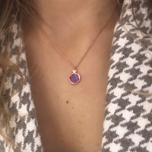 Naszyjnik z granatem, 18-karatowe różowe złoto Vermeil na srebrze próby 925, Amulet Persefony, biżuteria Persefony.