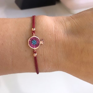 Pomegranate Pendant Bracelet ,Rope Bracelet ,925 Sterling Silver ,Persephone Amulet ,Persephone jewelry, Cord Bracelet,Adjustable Bracelet
