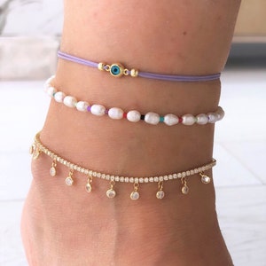 Protection from Evil Eye Bead Anklet ,Tiny Nazar Anklet block envy ,18 CT Gold & RoseGold Vermeil on 925 Sterling Silver