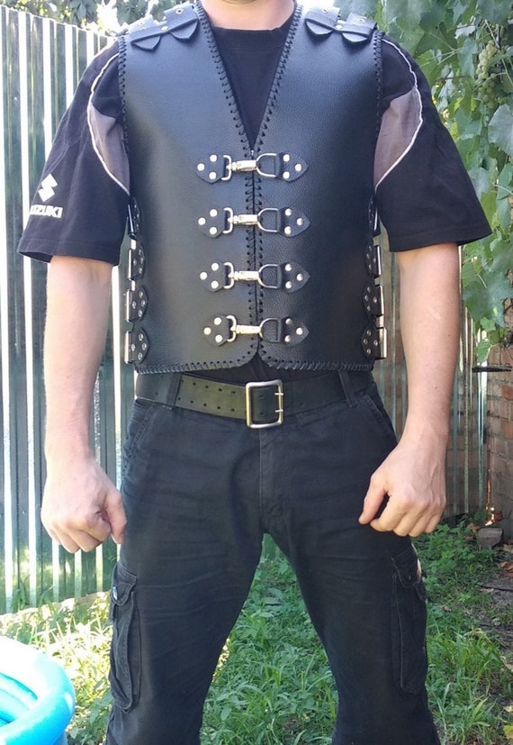 Mens Leather Vest Black Leather Vest Steampunk Vest Men Etsy
