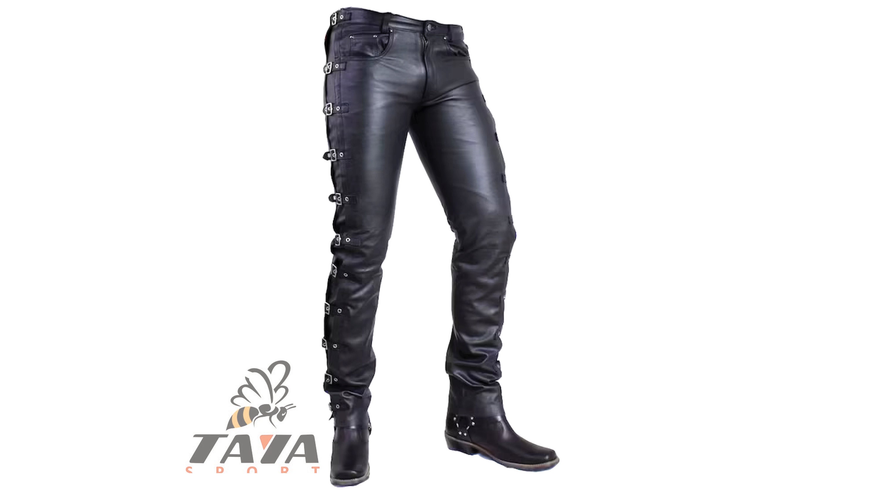 Men's Leather Pants Buckle Pants for Men Party Pants Etsy