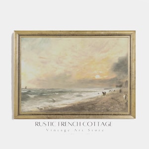 Arte de escena de playa vintage | Grabado costero del siglo XIX | Decoración de pared con océano antiguo | Arte hogareño costero