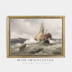 Lámina artística de un antiguo velero | Decoración náutica antigua | Estilo rústico costero | Arte de pared vintage del océano | Póster rústico costero