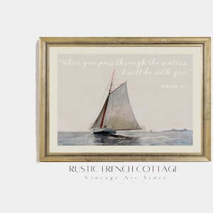 Vintage Ocean Soft Painting | Bible Verse Wall Art | Scripture Christian Poster | Religious House Decor | Digital File with Bible quote
