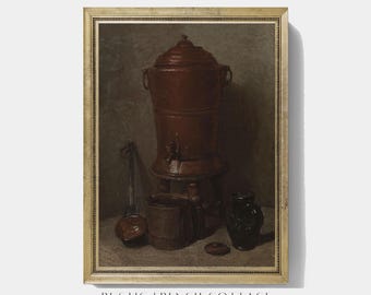Farmhouse Still Life Wall Art | Moody Kitchen Painting | Printable Rustic Decor | Vintage French Kitchen wall art | Cottagecore Kitchen