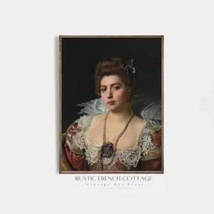 Vintage French Woman Portrait Oil Painting | Vintage Woman Portrait print | Figurative Art | Vintage Girl&#39;s Room art | rustic house décor