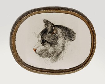 Antique Cat Portrait Print | Vintage Feline Illustration | Cozy Animal Wall Art for farmhouse nursery | digital art