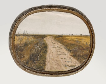 Vintage Autumn Landscape Art | Countryside Road muted Painting | Rustic Farmhouse decor in Neutral Tones | digital art
