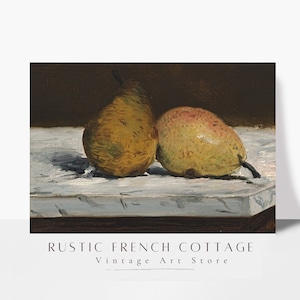 vintage still life with pears | vintage pears painting | vintage kitchen art | PRINTED AND SHIPPED | farmhouse kitchen decor | cottage decor