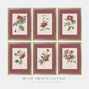 Elegant vintage blossoms | baptism gift | Printable nursery wall art | Antique red roses download | Elegant Flower Gallery Set for Farmhouse