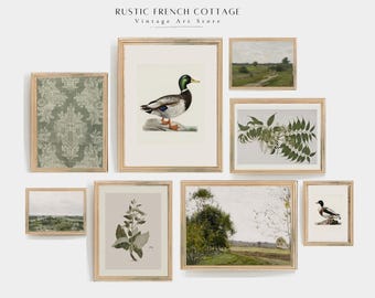 European Country Landscape Art | Vintage Green Farmhouse Gallery Set | Soft Wall Decor for French cottage | Green English Country art set
