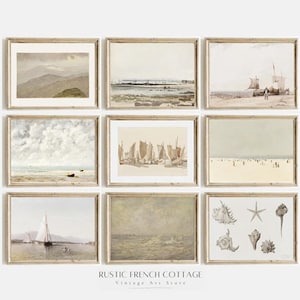 Beach House Vintage set of 9 prints | Coastal Gallery Set  | seascape digital art | Antique Marine Decor | coastal art for beach farmhouse