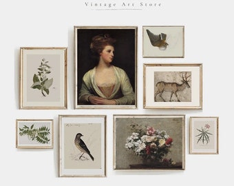 Victorian Style Vintage Art Set | European Farmhouse Floral Gallery for Living Room or Entryway | Soft French Country art for Rustic Homes