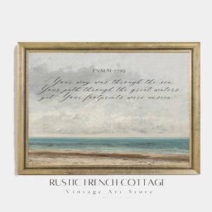 Christian Bible Verse Wall Art | Vintage Ocean Landscape Print | Scripture Decor | Digital Christian Poster | Sea View Art with Bible Quote