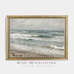 Paisaje marino rústico del océano | Arte de pared marino vintage | Náutico costero imprimible | Escena marina francesa antigua | Decoración digital
