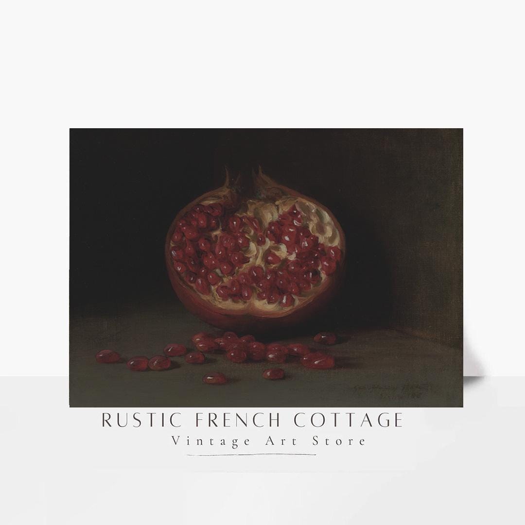 ザクロのあるヴィンテージ静物画 | 印刷・発送済みアート | 素朴な